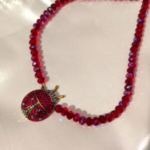 Kirks Folly Ladybird Necklace - Gold Red - Lady Bug Beaded